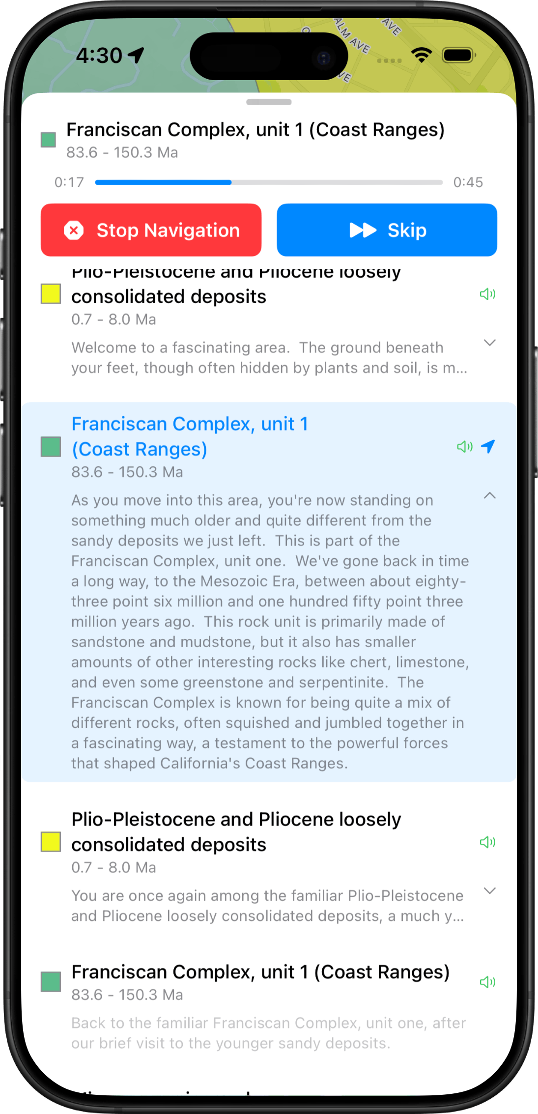 Backseat Geologist App - screenshot 4 - Route to Yosemite National Park